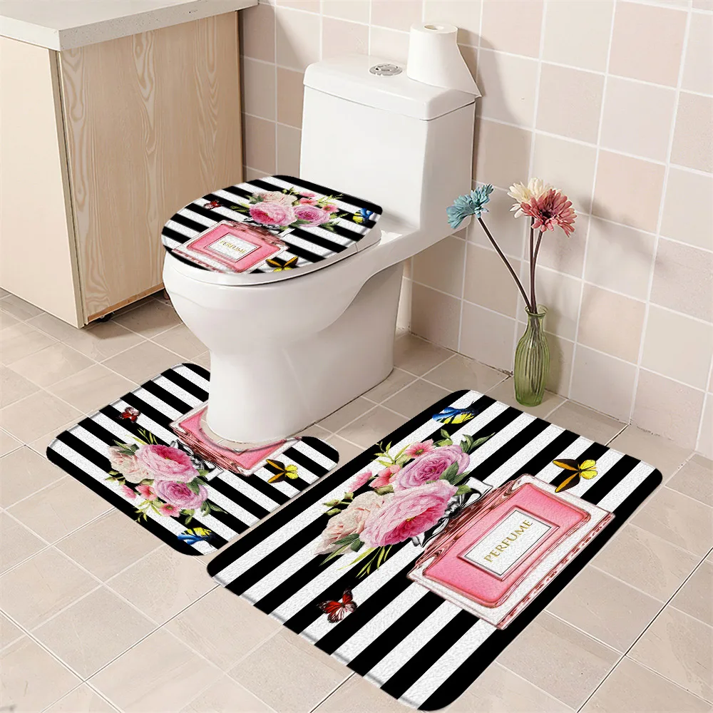 Perfume High-heeled Pattern Flannel Bath Mat Toilet Carpet Door Mat Bathroom Non-slip Rug Kitchen Bedroom Floor Outdoor Doormat