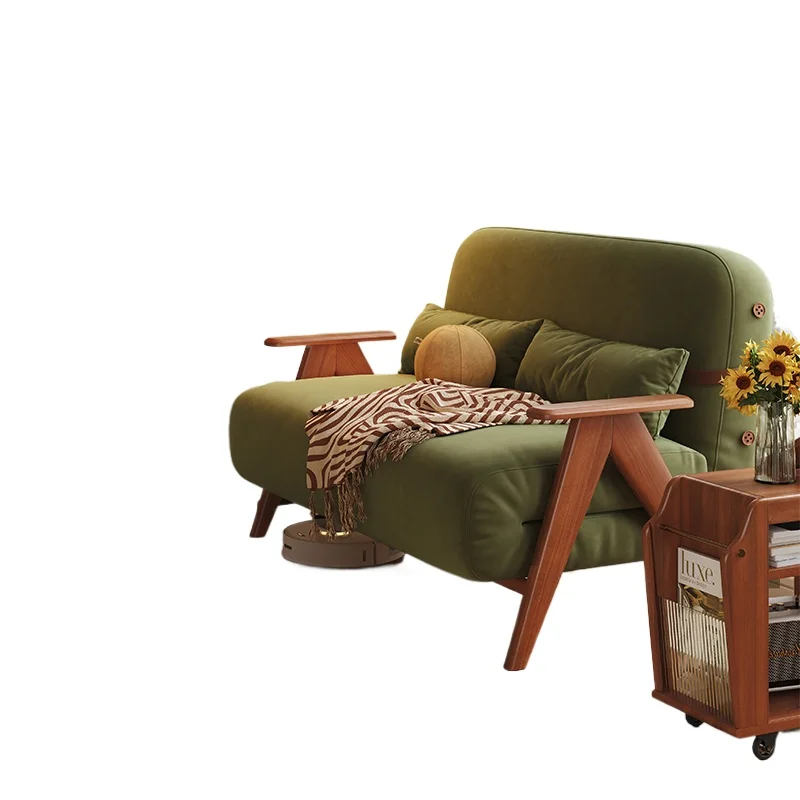 

Solid wood sofa bed Living room small apartment foldable single sofa dual-purpose multi-functional retractable double sofa
