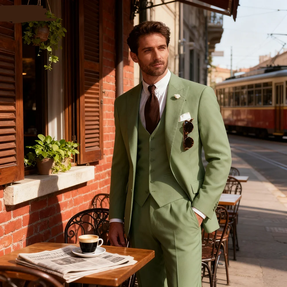 

Terno de casamento monocromático Slim Fit masculino, lapela Peak, smoking formal do noivo do negócio, 2 botões jaqueta, colete,