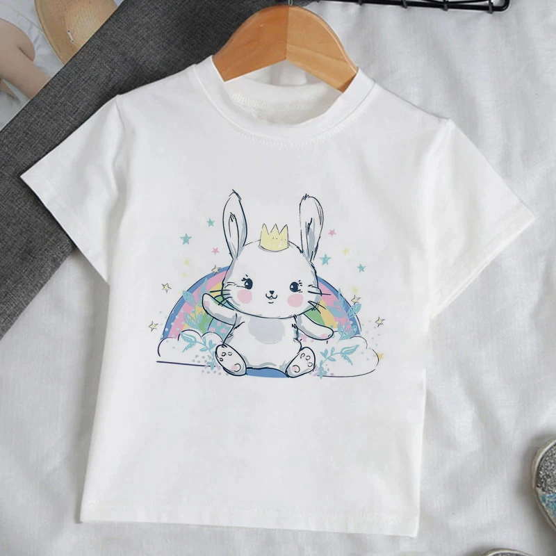 2024 New Hot Selling Lovely Rabbit T Shirts For Girls Tops Summer Loose Cartoon Aesthetic Casual T Shirt Vintage Tshirt