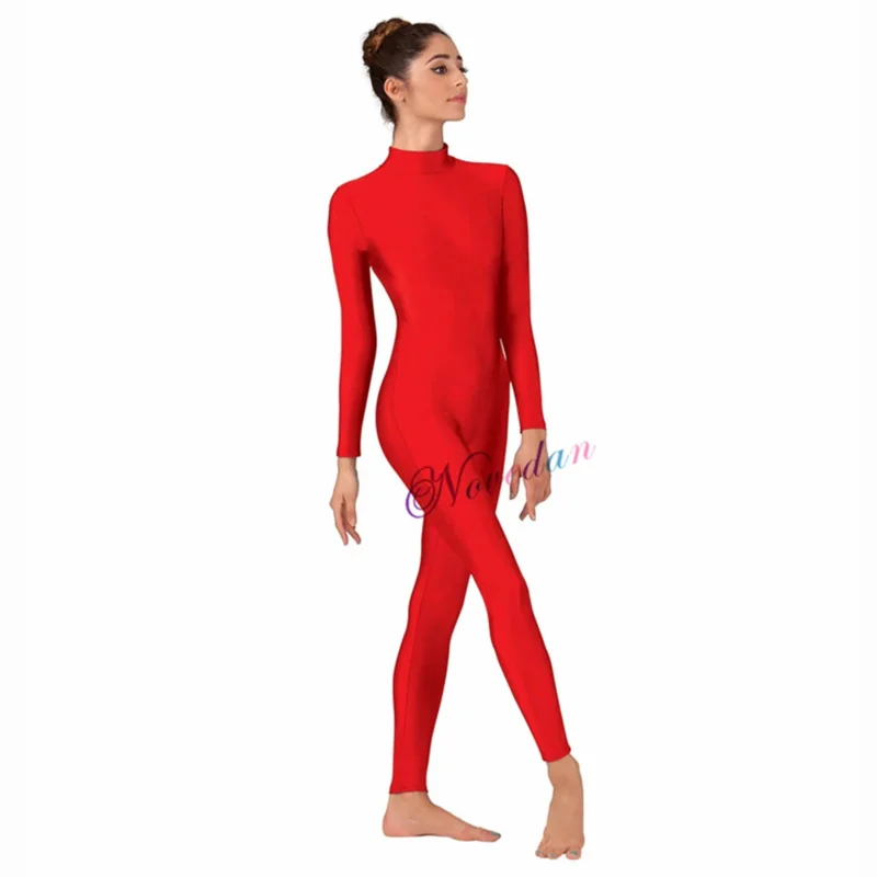 Women long sleeve mock neck bodysuit footed unitard plus size spandex jumpsuit for men dance hollween Zentai cosplay costume pa3
