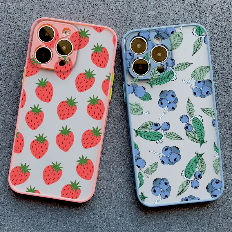 Casing ponsel buah musim panas, penutup belakang HP tahan guncangan untuk IPhone 12 11 14 13 15 16 Pro Max Mini X XR XS 7 8 Plus SE2 Strawberry Funda