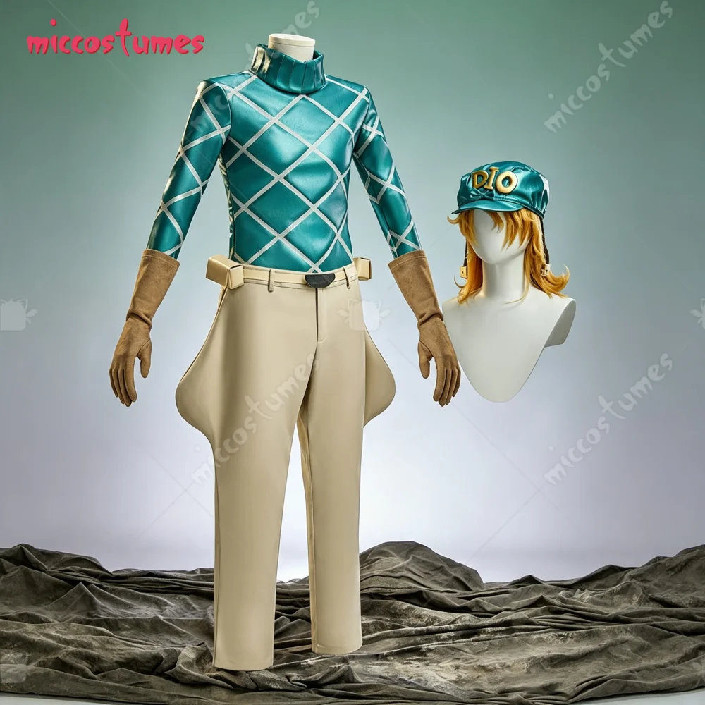 【Ready for Ship】 HAIKYUU Animated Ver JJBA Green Cosplay Costume for Halloween Top and Pants with Gloves and Hat