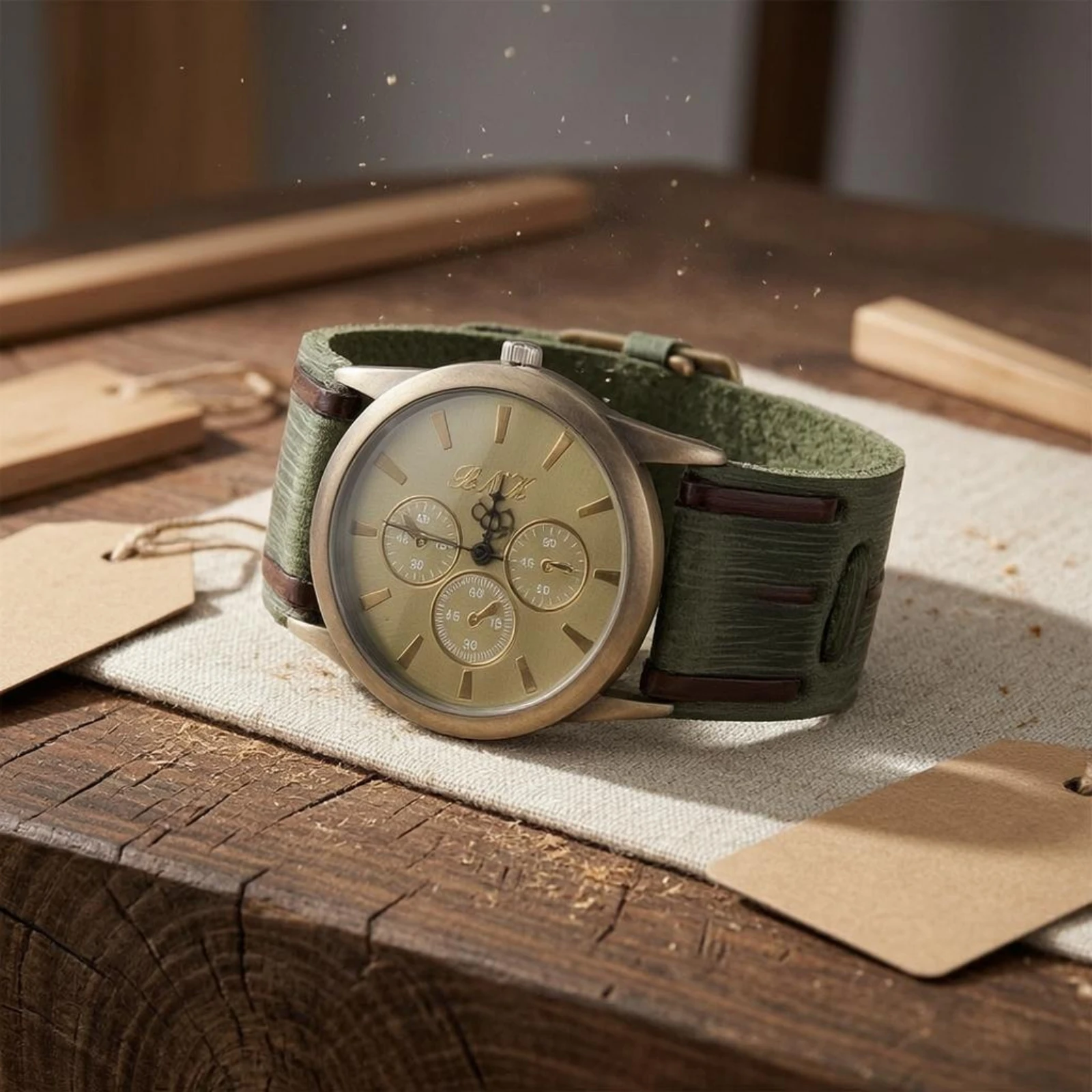 

Men's Wrap Wristwatch Buckle Closure Leather Wrap Watch Leather Cuff Watch Three Subdials