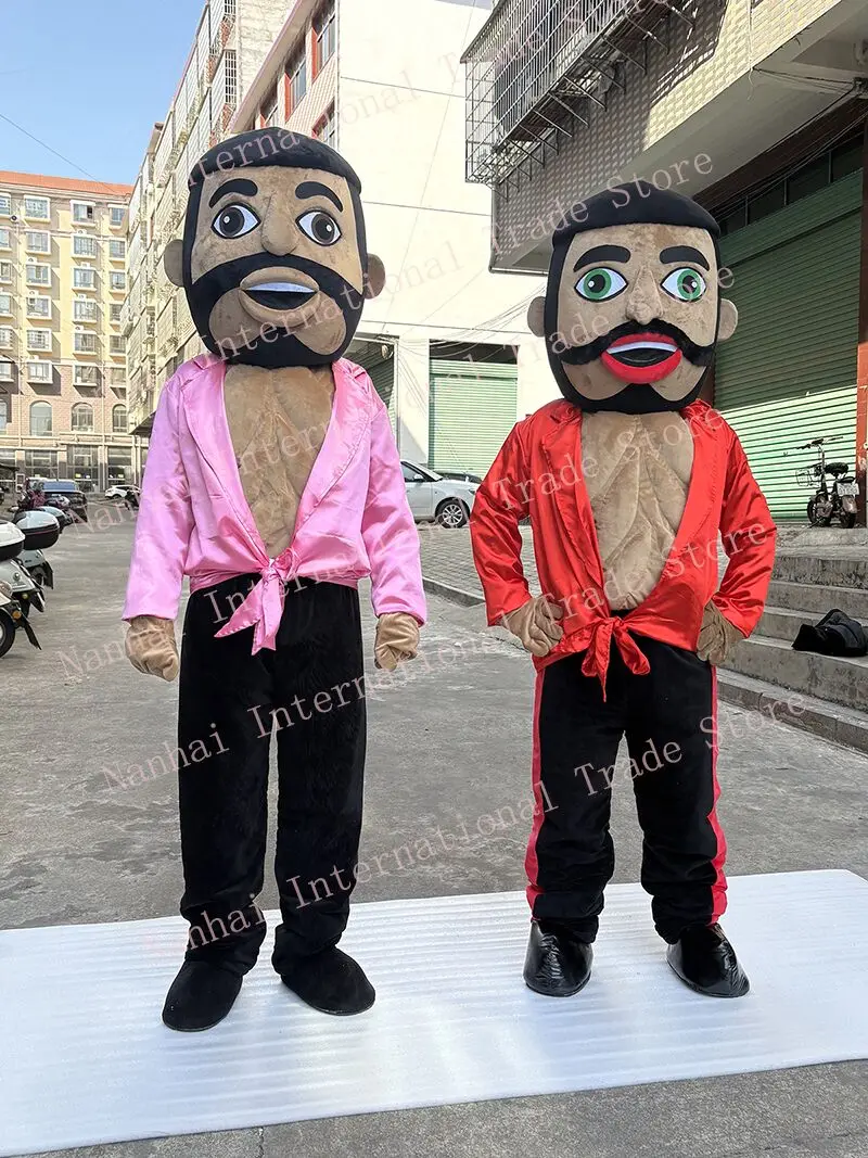 

Cosplay Muscle Man Mascot Costume Bar Activity Big Head Doll Suit Bearded Man Cartoon Doll Performance Suit Halloween Party Prop