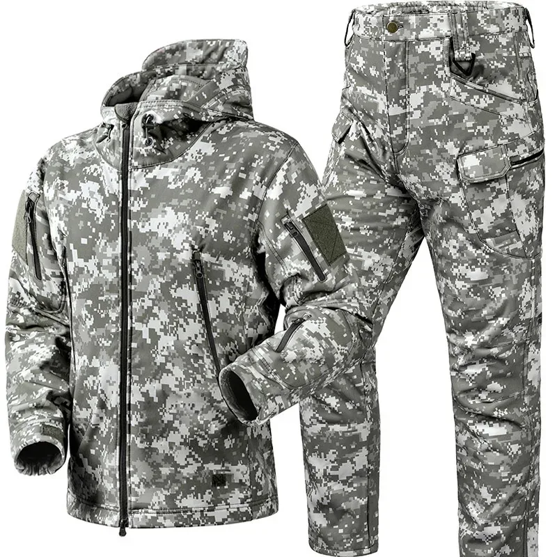 Imitation Shark Leather Style Suit, Autumn And Winter Outdoor Clothing, Thickened Warm Camouflage Assault Suit Set