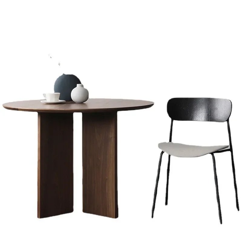 Household small apartment living room dining table Japanese simple log eating round table