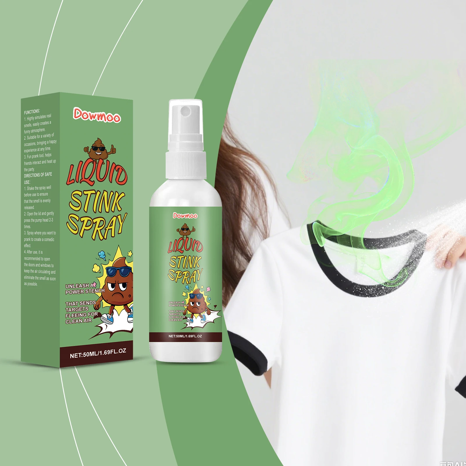Dowmoo Halloween Stinky Fart رذاذ قوي نتن لعبة مزحة طويلة الأمد غير سامة للترفيه جو نكتة لوازم الحفلات
