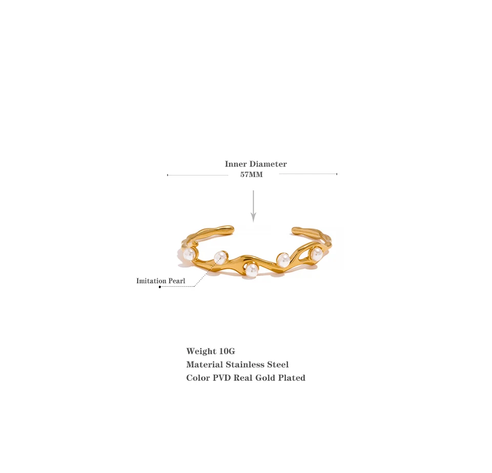 Yhpup Elegante Imitation Perlen Gold Farbe Edelstahl Twist Manschette Armband Armreif Wasserdicht Charme Schmuck für Frauen Geschenk – Detail 1