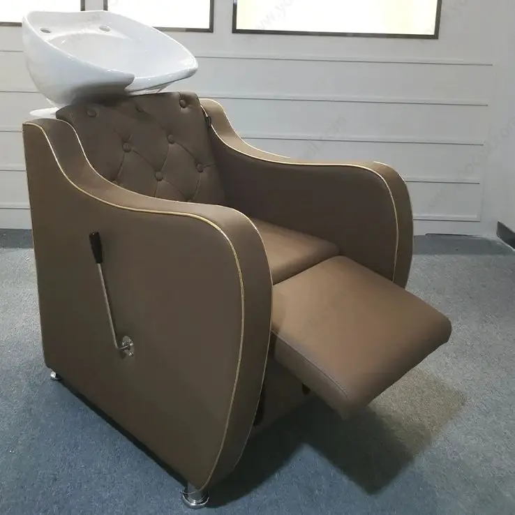 Hairdressing Shampoo Bowl Chair, Hair Salon Furniture, Backwash Unit with Massage, Brown Color