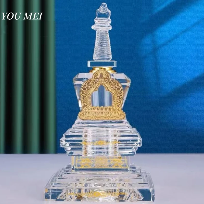

Crystal Stupa Buddhist Relics Pagoda,Engraving Double-Layer Transparent 18 cm Tower,Tibetan Altars Stupa,Buddhist Item Religious