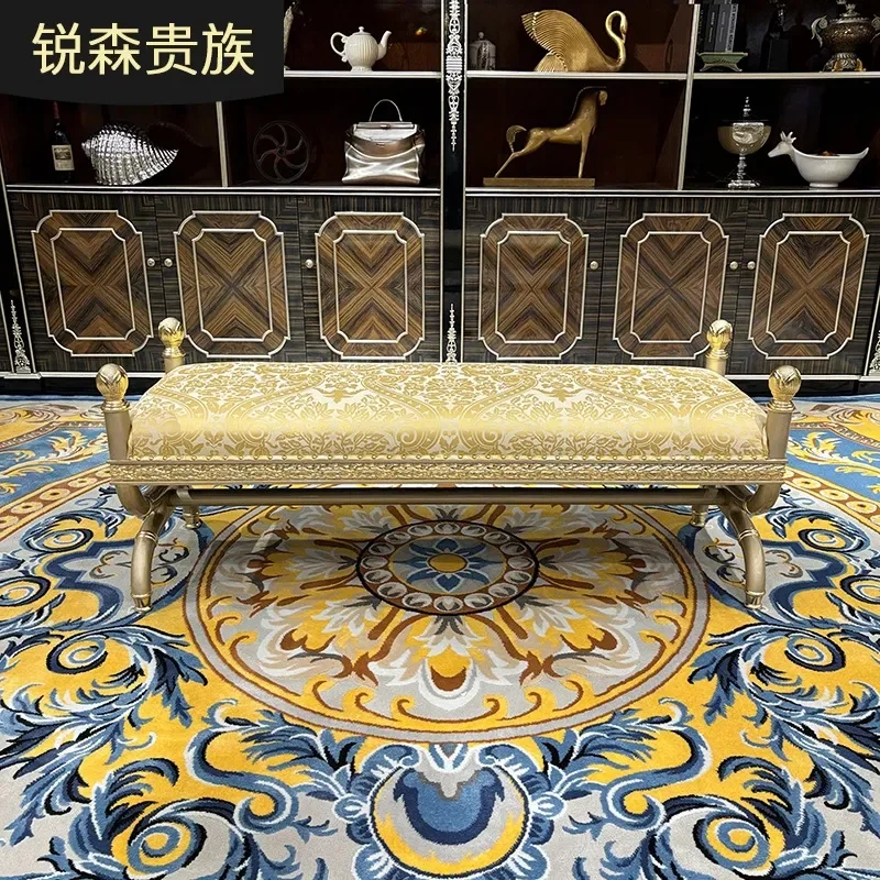 For French End Stool European Fabric Embroidered Lazy Chair Bedroom Champagne Footrest Elegant Home Decor Furniture