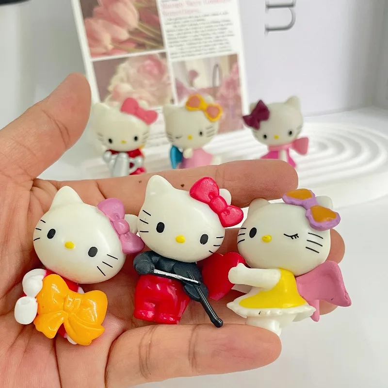 

6Pcs Sanrio Hello Kitty Decoration Dolls Anime Action Figure Cute Girl Toy Car Desk Cake Decoration Model Children Birthday Gift