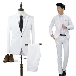 Blazer+Pants 2Pcs/set Men's Formal Blazer Jackets Coat Pants Tuxedos Wedding Slim Business Dress Suit Clothing For Man