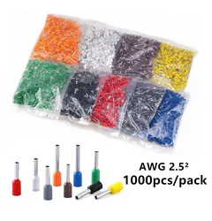 1000PCS E2508 E2510 E2512 E2518 Tube Insulating Terminals AWG 14 Connector Insulating Crimp Terminal Connect
