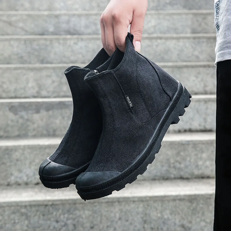 High Top Hiking Boots, Outdoor Camping, Jungle Climbing, Inner Zipper Sports Shoes Men's and Women's Canvas Tactical Short Boots