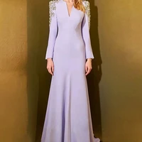 Alta calidad elegante nueva moda Jersey con cuello en V 2025 Vestido de fiesta de diseñador Vestido largo dividido con cuentas de diamantes para mujer