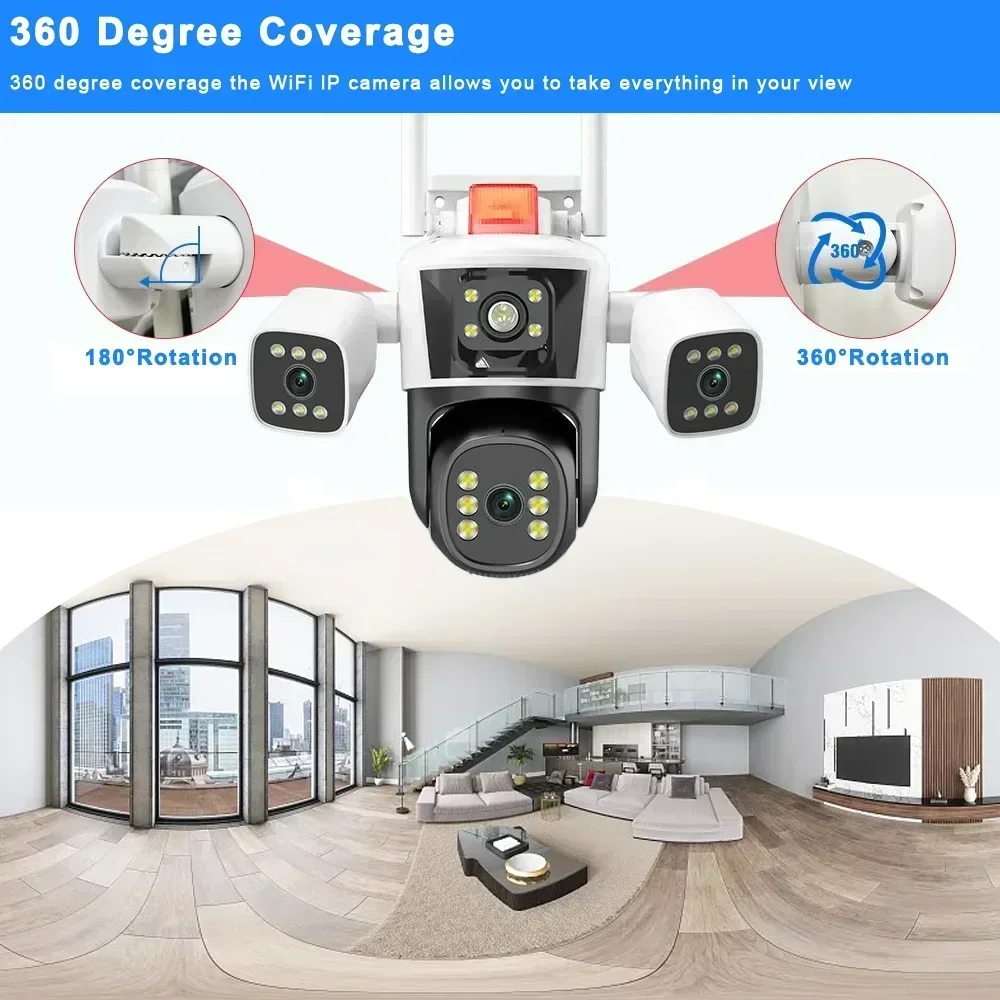 Caméra de surveillance extérieure PTZ IP WiFi HD 12MP/6K, dispositif de sécurité domestique sans fil, avec 3 objectifs et 3 écrans, IPC360