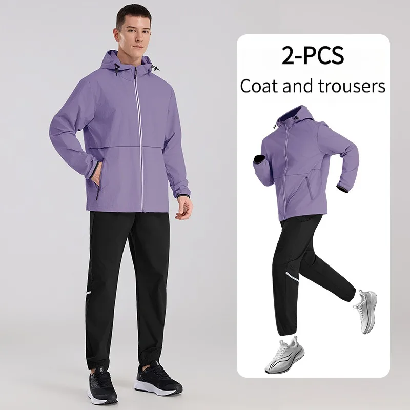 2-PCS Men's Quick-Dry Running Suit Hooded Professional Training Sports Wear Breathable Sweat-Absorbent Fitness Gymnastics Outfit