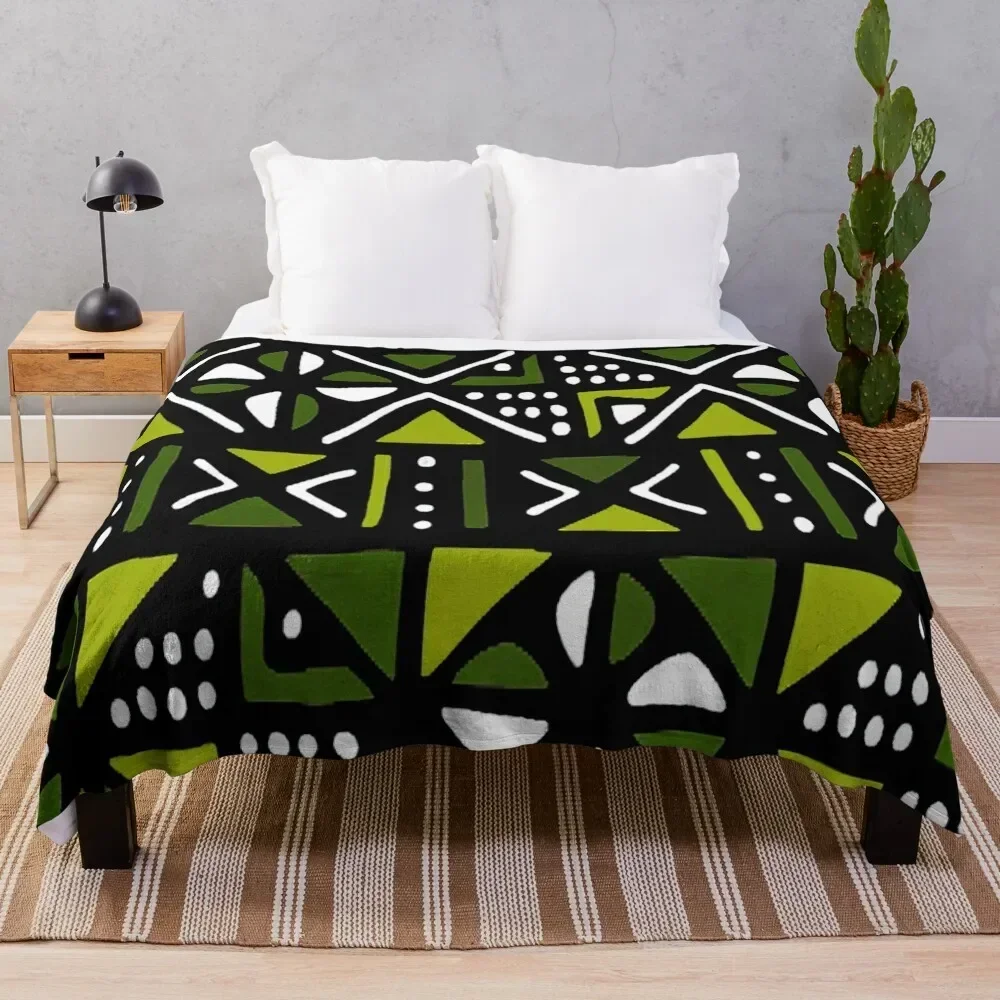 

Lime Green Mudcloth African Tribal Print Throw Blanket Nap warm winter Polar Softest Blankets