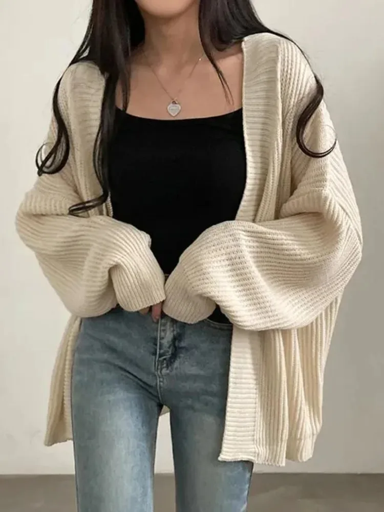 Zoki Harajuku Oversize sweter sweter damski dorywczo luźny leniwy wiatr koreańskie topy Vintage z długim rękawem Lady prosty design sweter