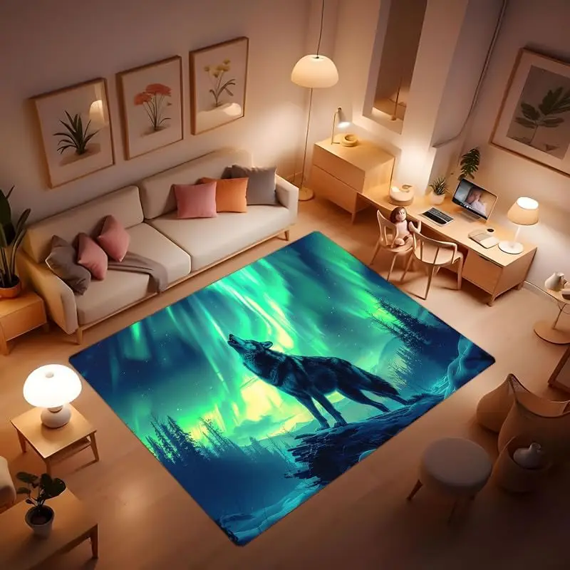 Wolf Area Rug Bedroom Area Rug Animal Theme Rug Home Decor Super Soft Floor Mat Living Room Door Mat, Wolf Howling Pattern