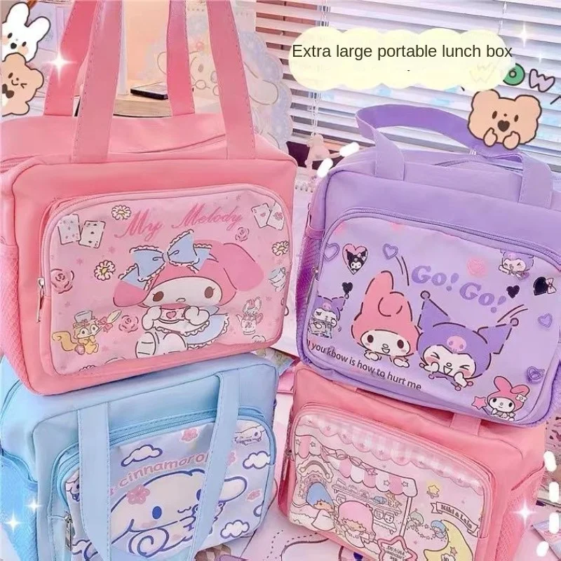 

Sanrio Cartoon Cinnamoroll Kuromi My Melody Hello Kitty Anime Cute PU Waterproof Lunch Box Bag Handbag Storage Bag New Style