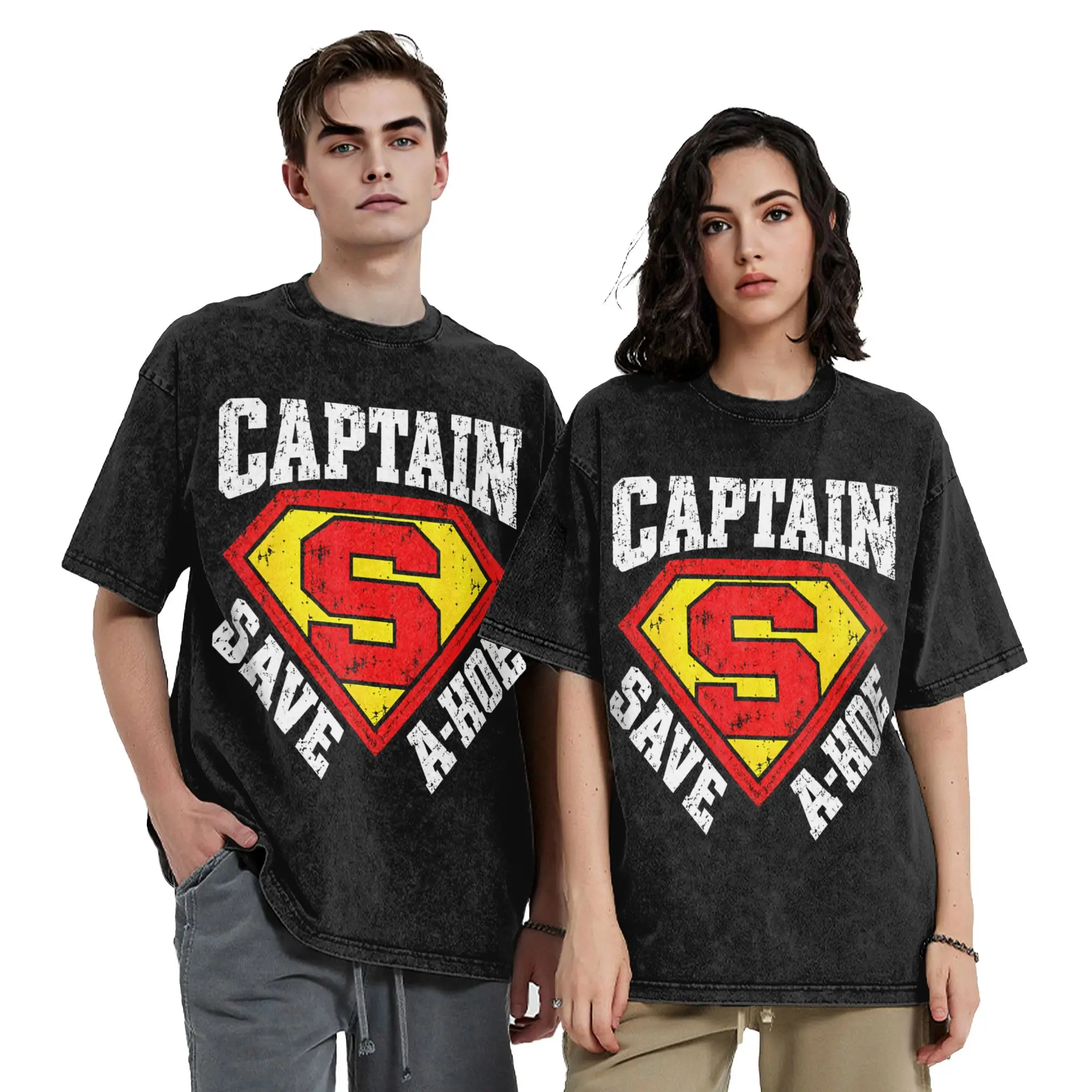 Captain Save a Hoe Vintage Washed T Shirt For Men Women Cotton Clothing Casual  American Hero O-neck Short Sleeve