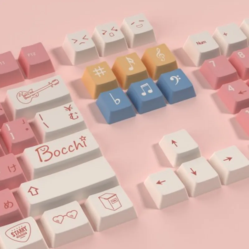 Anime Bocchi the Rock Keycaps, 140 Teclas, Sublimação de Tintura, Perfil Cereja, Teclado Mecânico Interruptor MX, Material PBT