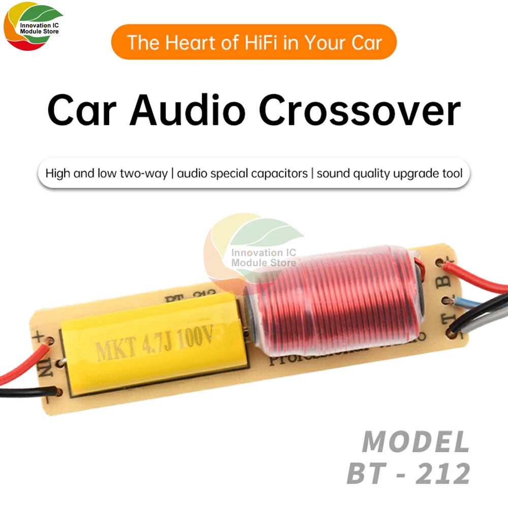 80W 2-way Frequency Divider HiFi High with Cable High-Low Frequency 2-way Crossover for Car Audio System Modification