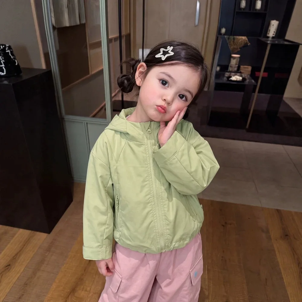 Girls' 2026 Spring and Autumn New Children's Outdoor Hoodie Solid Color Versatile Charge Coat