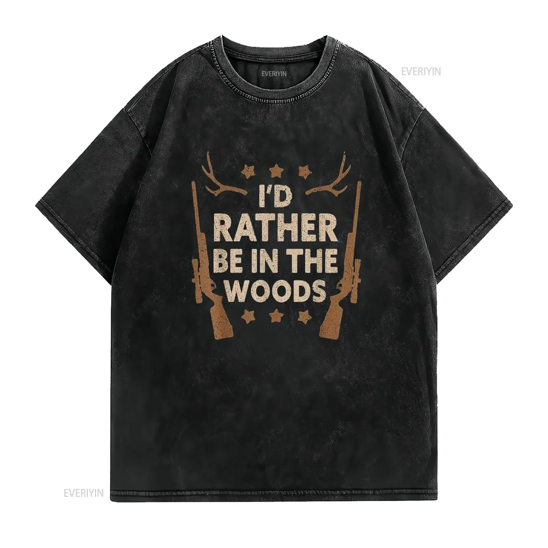 I d Rather Be In the Woods Hunting Lover Funny Womens T Shirt Black Large vintage Washed Stretched streetwear homme graphic