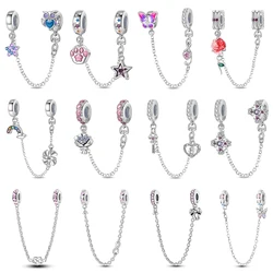 925 Sterling Silver Heart Shaped Keylock Cross Pattern Fantasy Cat Claw Safety Chains Fit Qikaola Original Bracelets DIY Jewelry