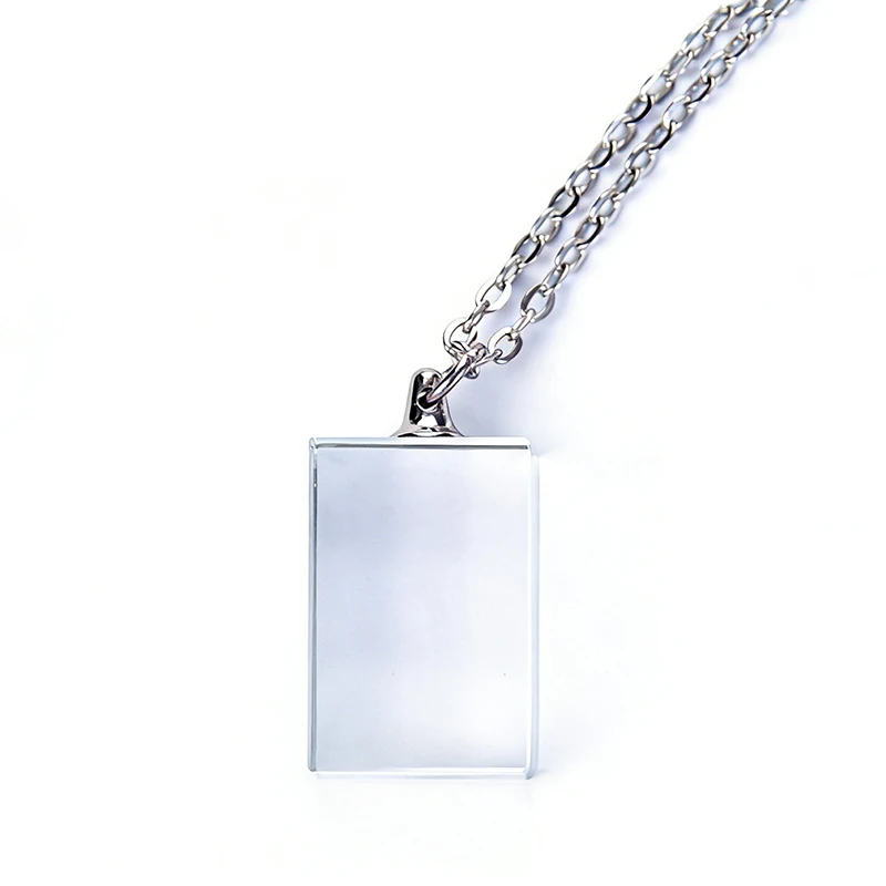 Transparent Blank K9 Rectangle Crystal Necklace for Laser Engraving LOGO Pattern Text Crystal Pendants XTool