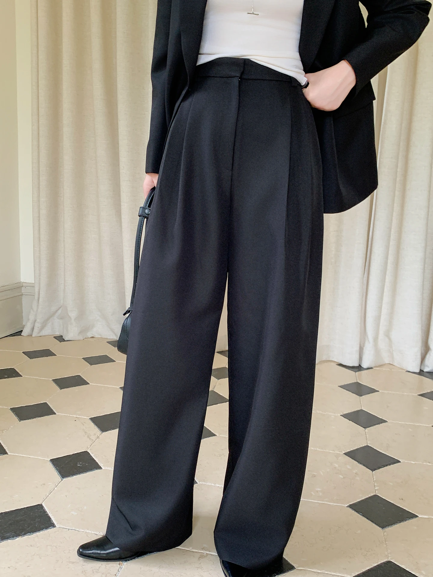 

Брюки MIKILE осенние новые, черные, прямые, повседневные, женские, широкие, с высокой талией, на молнии, для офиса