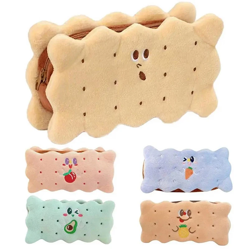 Cute Plush Cookies Shaped Pencil Bag, Busicuts Pencil Pouch, 3D Embosses, Grande capacidade Pen Pouch para estudantes, Cartoon Stationery Bag