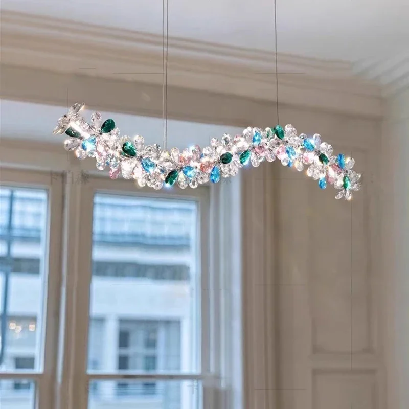 

Colorful Crystal Petal Chandelier LED Modern Pendant Light for Home Decor Bedroom Dining Room