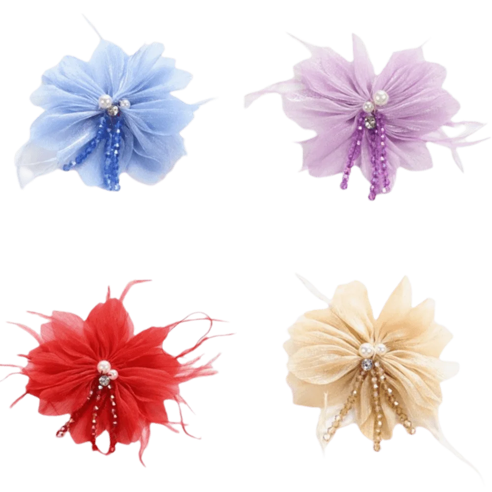 Organza Flower Accessories Flower Crystal Tassel Detail DIY Headdress Part Glitter Crystal Inlay Hair Decor Bag Decoration