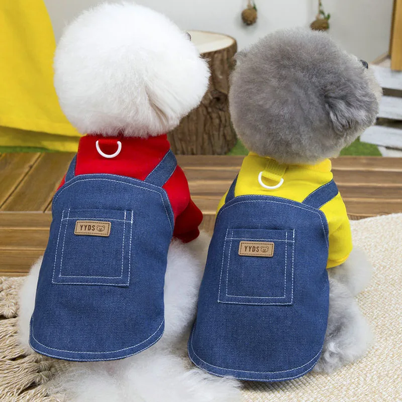 Warm Dog Clothes Winter Red Yellow Denim Coat Jacket For Small Medium Dogs Dachshund Chiwawa Cowboy Costume Girls Coat Outfit XS
