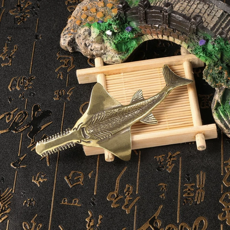 Brass Pristis Sawfish Figurines Vintage Sea Animal Small Statue Desktop Ornaments Office Decorations Crafts Accessories gifts