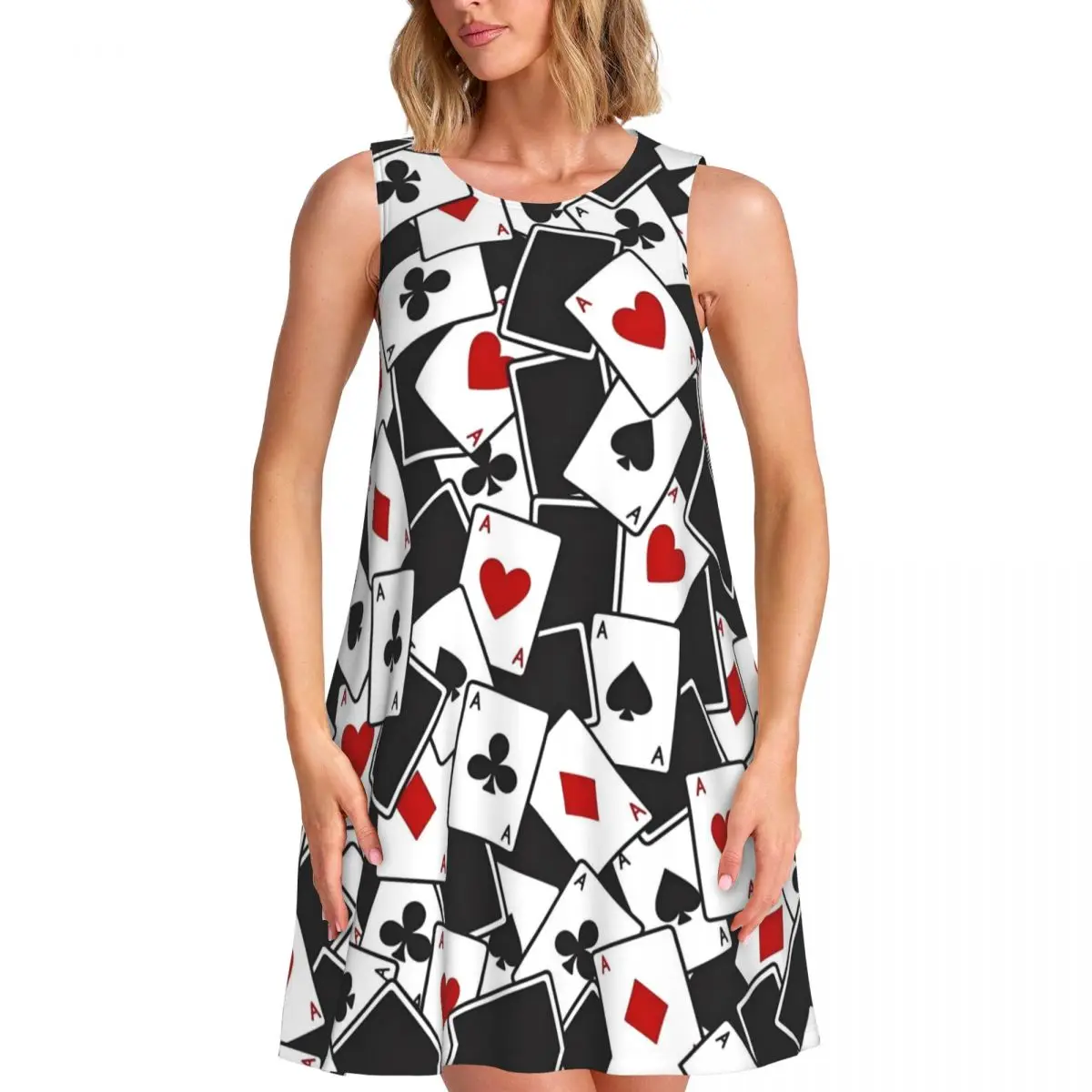 

Свободный сарафан Queen Of Spades на заказ с карманом и принтом в покер, классическое женское платье без рукавов для пляжного отдыха, платье