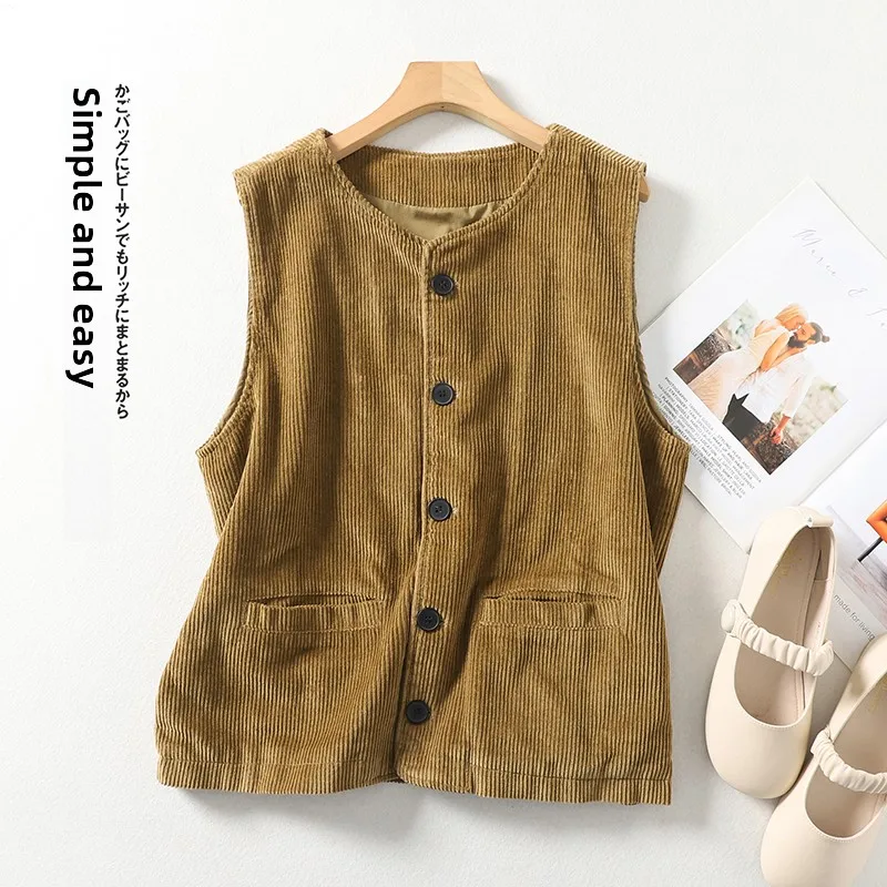 

Retro Corduroy ort Jaet Women's Svel Top Artistic Vest Fem Outerwear oulder Pad Vest Cotton 00% round Ne Si...
