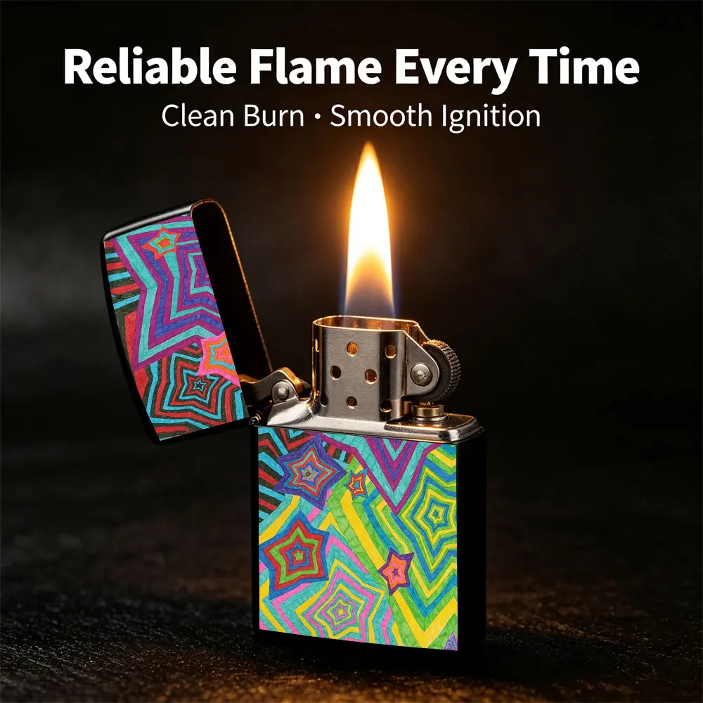 Pocket Lighter, Flip-Top Windproof Design, Metal Shell, Colorful Quilt Pattern, Ergonomic Grip, Durable & Reliable - Perfect for Daily Use
