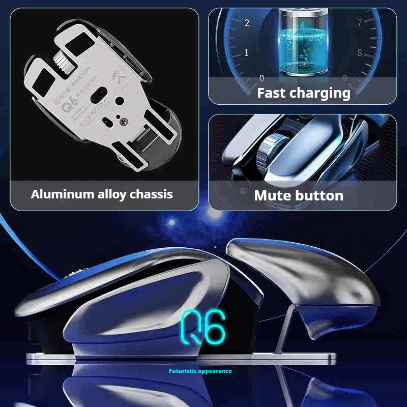 EWEADN Q6 الخيال العلمي بلوتوث ماوس لاسلكي وضع مزدوج صامت قابل لإعادة الشحن Esports الكمبيوتر المحمول ماوس ألعاب مكتب عالمي