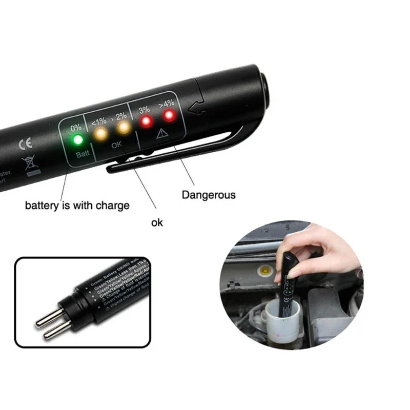 Mini Car Brake Water Moisture Fluid Tester For DOT3 DOT4 DOT5 LED Pen Tool Brake Diagnostic Testing Pen