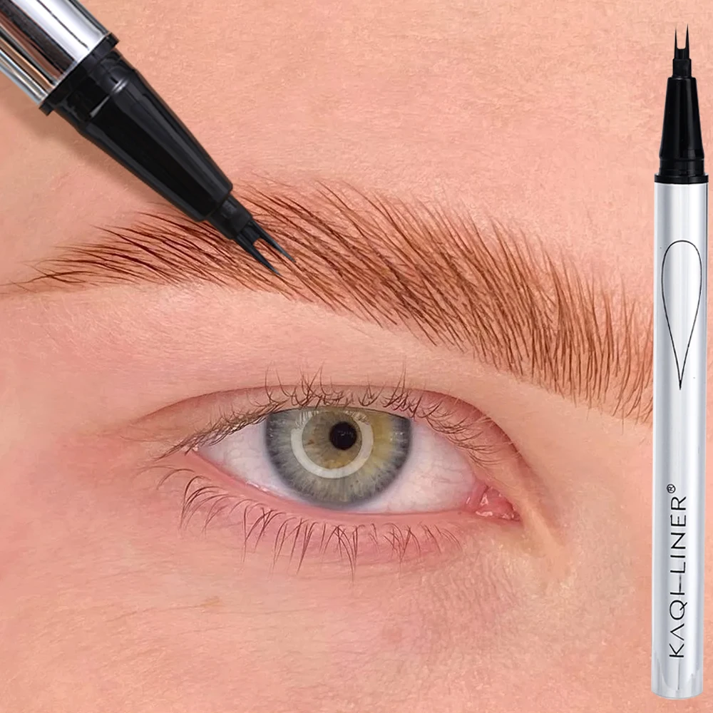 Lápiz de cejas salvaje de 2 puntos, delineador de ojos líquido de agua ultrafino de 0,01mm, lápiz de pestañas inferiores, duradero, No florece, cejas de ojos, maquillaje principiante