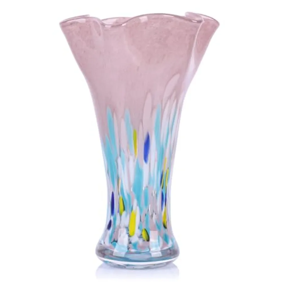 

9.0" H Glass Vases for Flowers, Unique Hand Blown Glass Vase Home Decor, Wide Mouth Colorful Flower Vase Centerpieces, for Livi