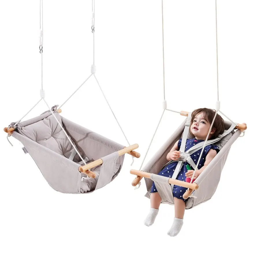 Canvas Hammock Swing 3 Modes Baby Swing 5-Point Harness Indoor Outdoor