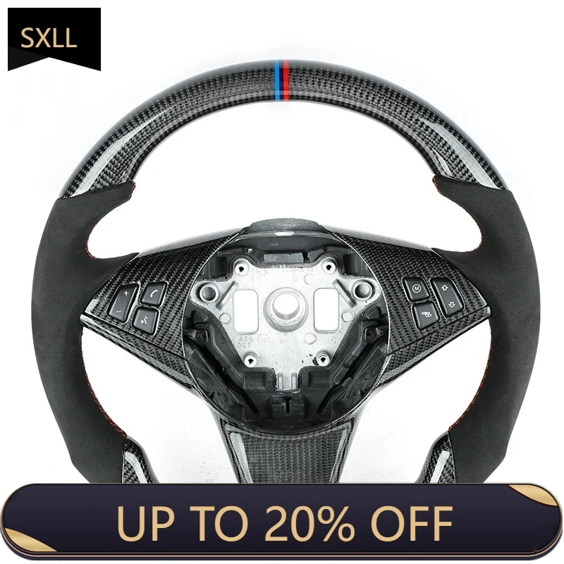 

SXLL E60 Steering Wheel Carbon Fiber Steering Wheel Glossy Top Carbon Fiber Stripes Fit E60 M5 Steering Wheel
