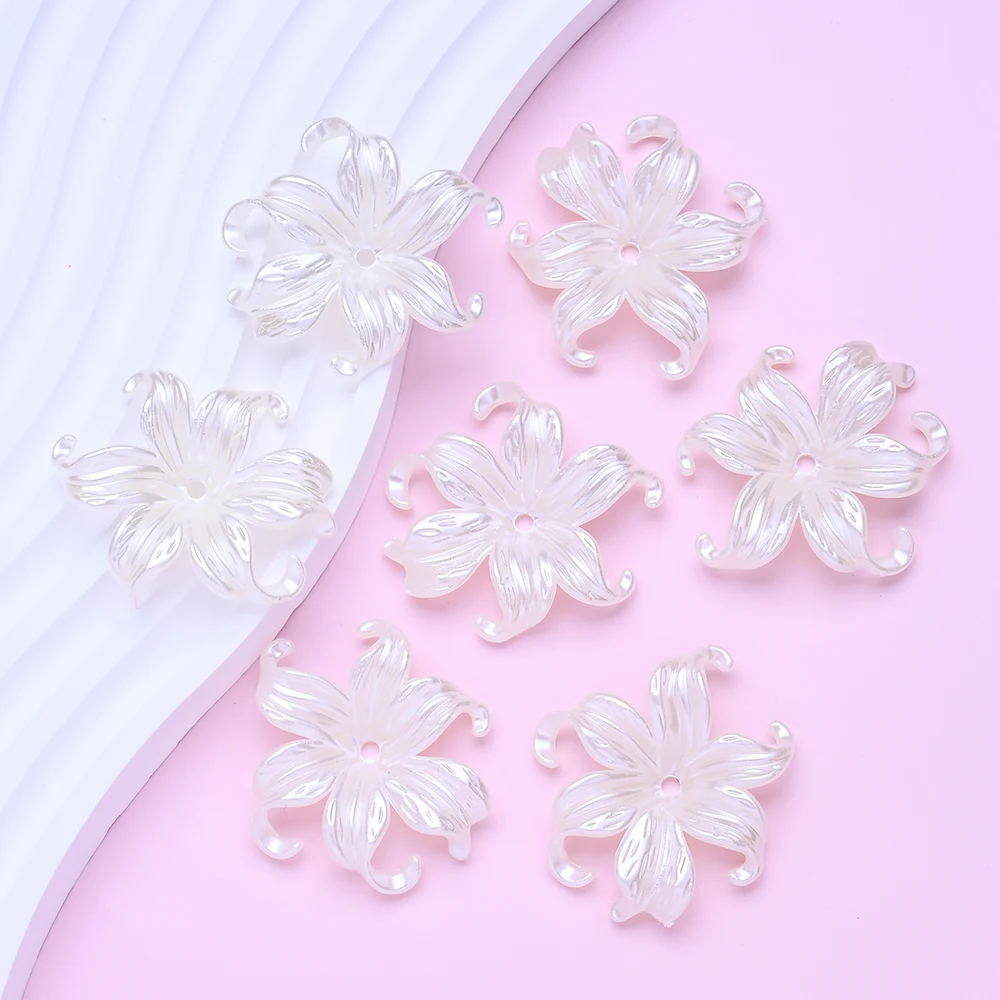 20 Stück Acryl-Imitationsperlen in Off-White, Aquatische Pflanzen, Blumen, Perlen für Armbänder, Halsketten und DIY-Schmuckherstellung – Detail 5